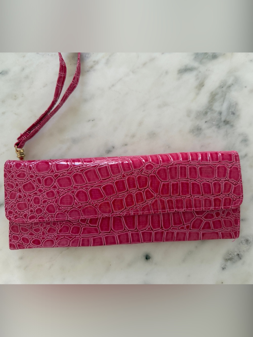 Pink Croc-Embossed Wristlet Phone Wallet